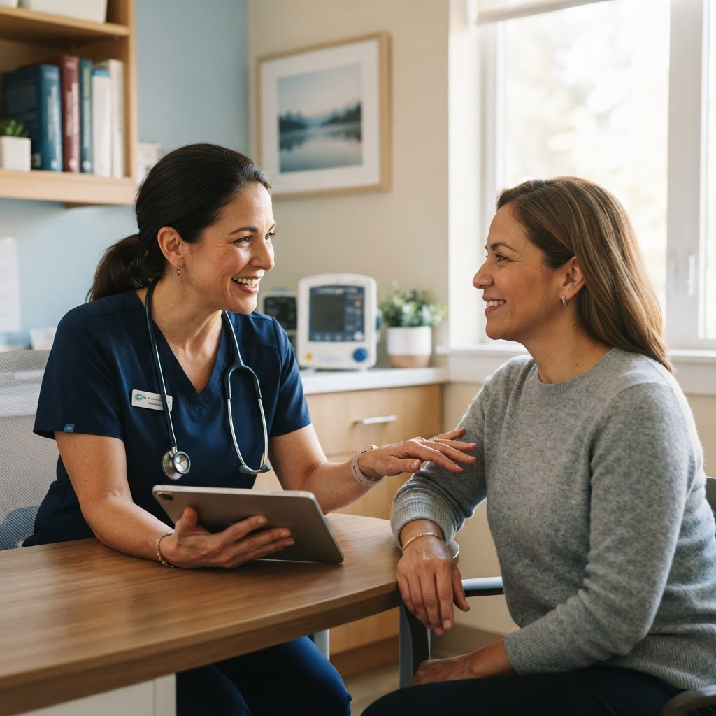 Healthcare provider consulting compassionately with a patient